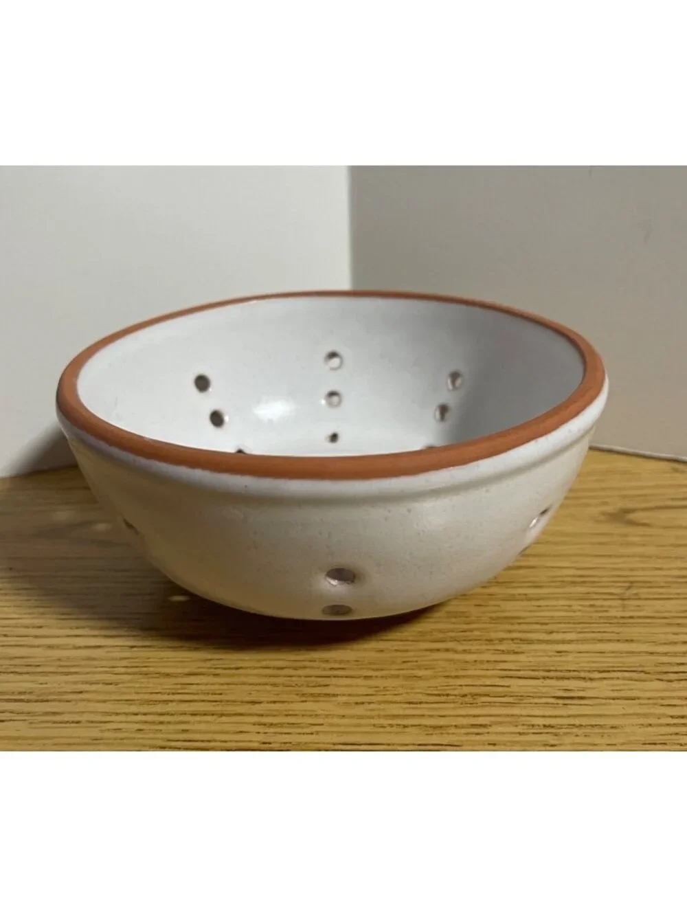 Handcrafted White Ceramic Berry Bowl Terracotta Terracotta Rim/Base Artisan Mark